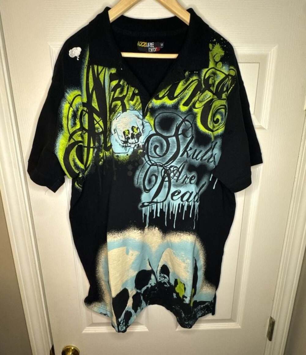 Azzure Denim Men's Graphic Print Polo Shirt 'Skulls Are Dead' Black 5XL